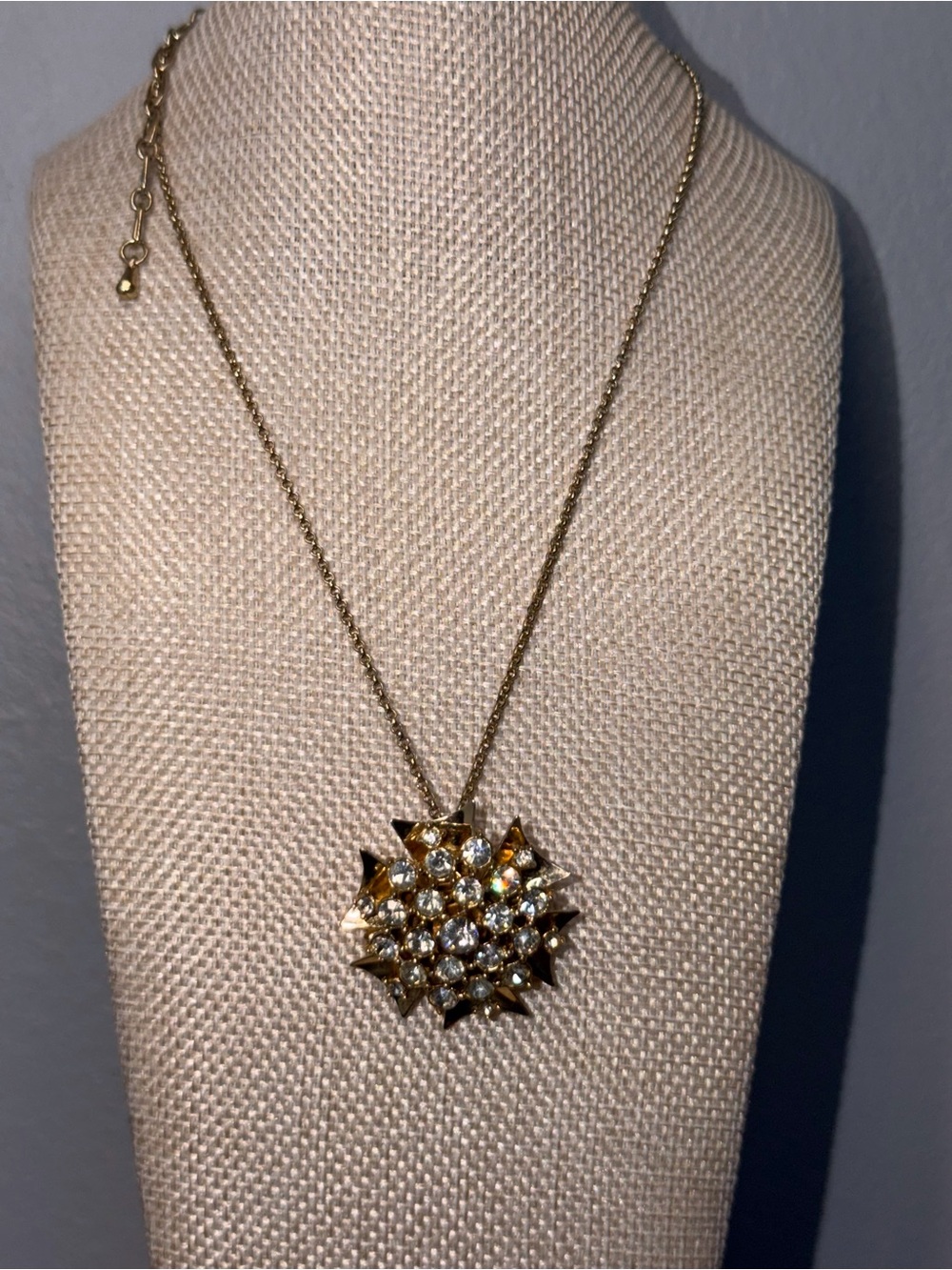 Vintage Gold Crystal Starburst Pendant and Brooch Necklace - Women Jewelry